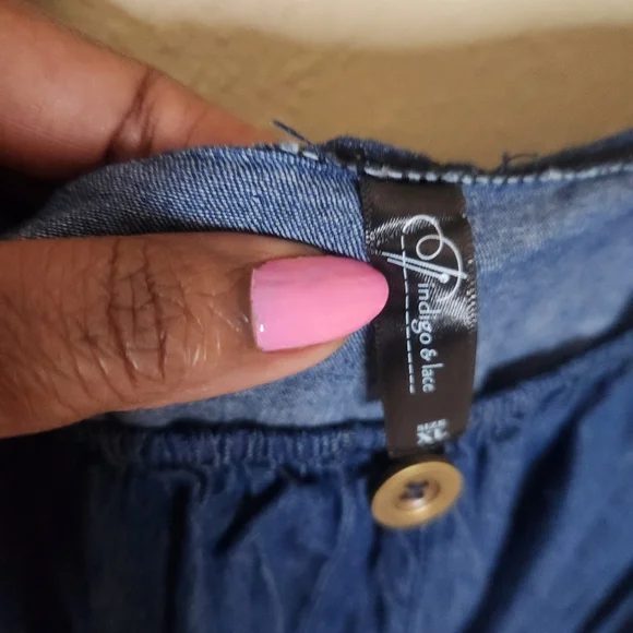 Indigo & Lace Blue Denim Puff Sleeve Dress. Short Sleeves. - Picture 5 of 6